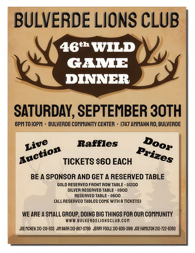 Bulverde Lions Club Wild Game Dinner | My Canyon Lake