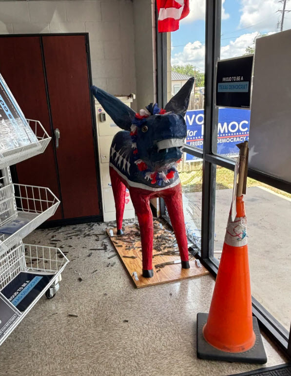 Vehicle Drives through the Window of Comal Democratic Party Headquarters